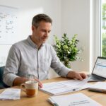 Ein Immobilieneigentümer kümmert sich um die Abwicklung der Verwaltungskosten und erledigt dafür den notwendigen Papierkram.