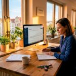 Der Immobilienverwalter prüft die Mietunterlagen in seinem Büro.