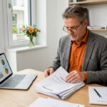 Der Hausverwalter prüft die Mietverträge sorgfältig.