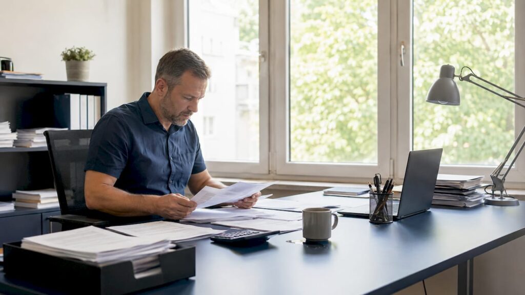 Im Büro eines Hausverwalters wird das Hausgeldbudget sorgfältig geplant und verwaltet.