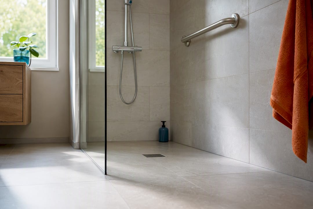Bodengleiche Dusche mit Haltegriff