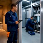 Hausmeister und Fachkraft überprüfen die technische Anlage